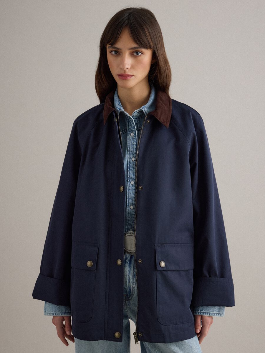 Blue cotton-blend jacket regular fit with contrasting collar_0