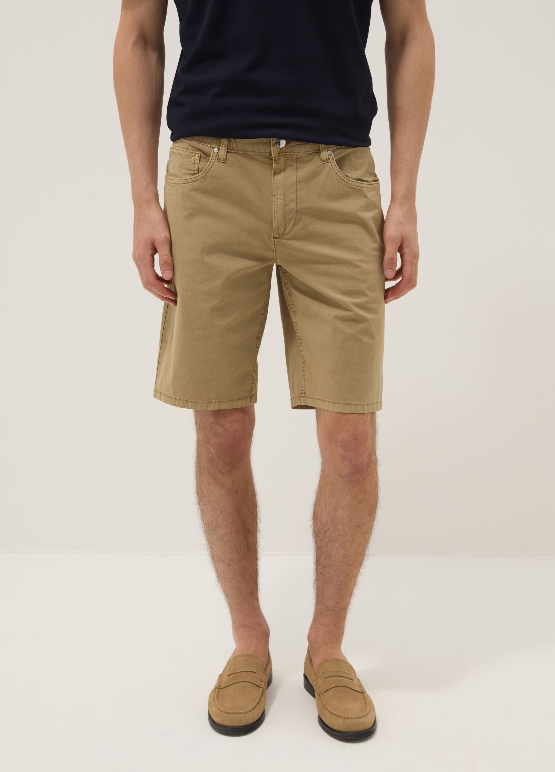 Beige regular-fit stretch cotton Bermuda shorts
