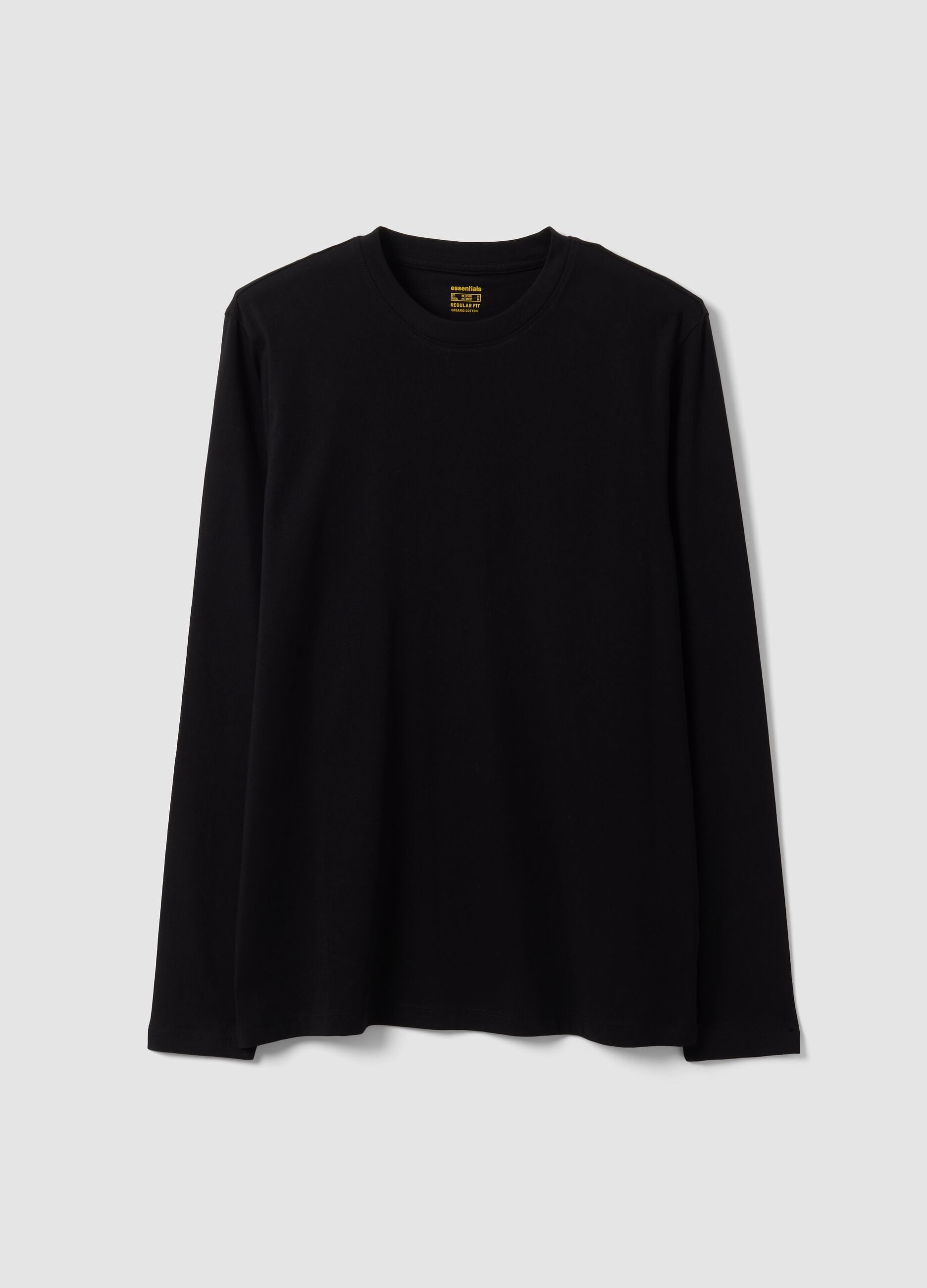 Black long-sleeve T-shirt in 100% organic cotton with crew neck