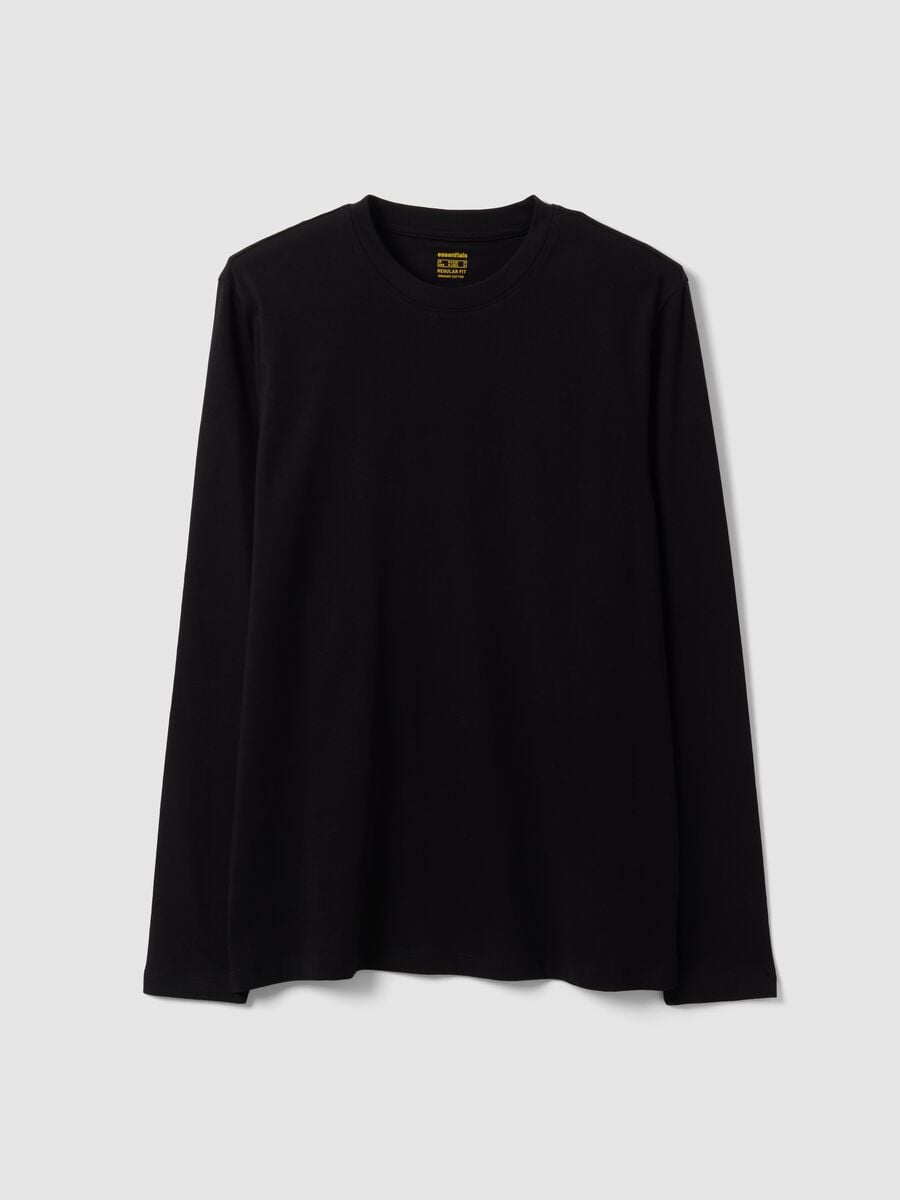 Black long-sleeve T-shirt in 100% organic cotton with crew neck_0
