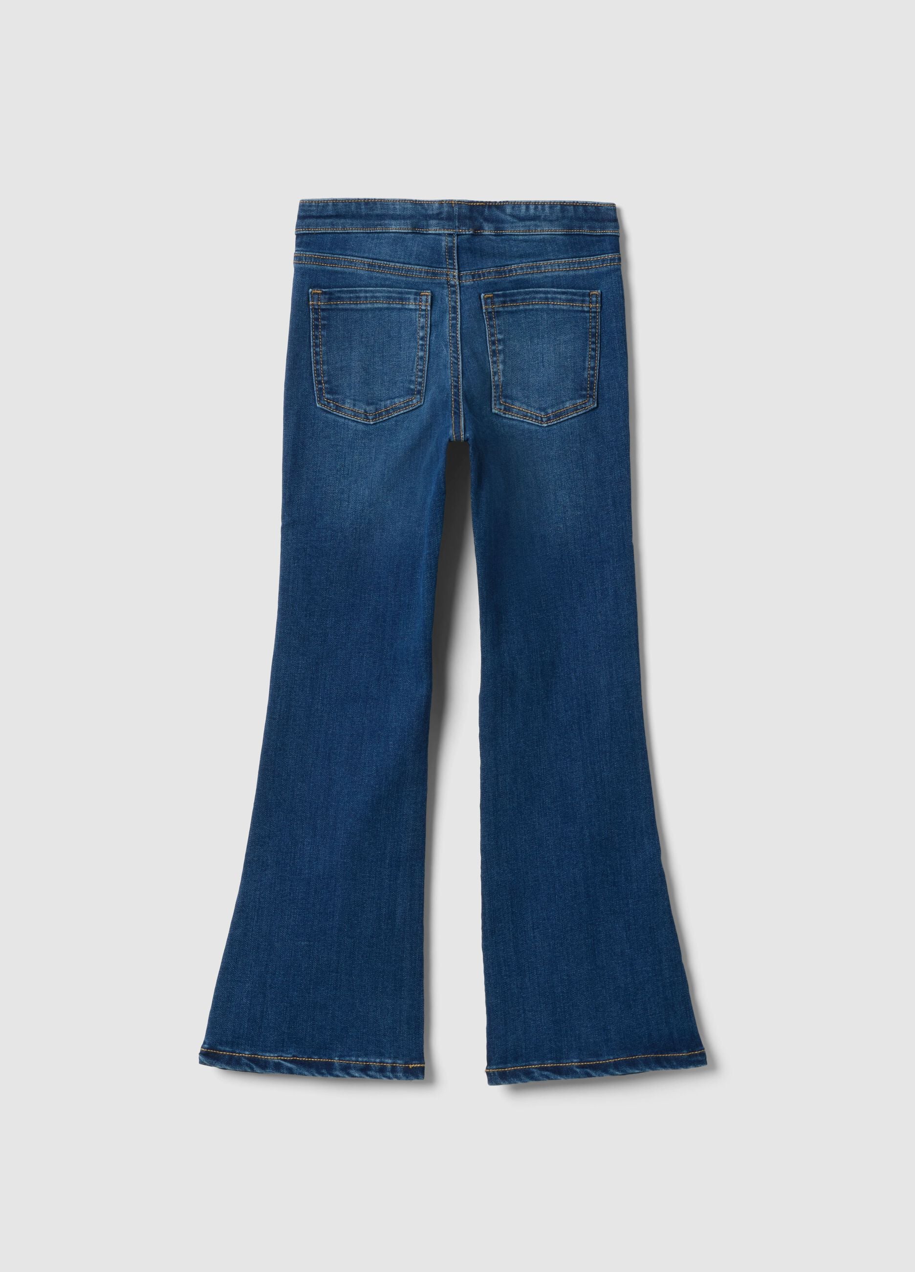 Girls' Blue Flare Fit Cotton Blend Jeggings
