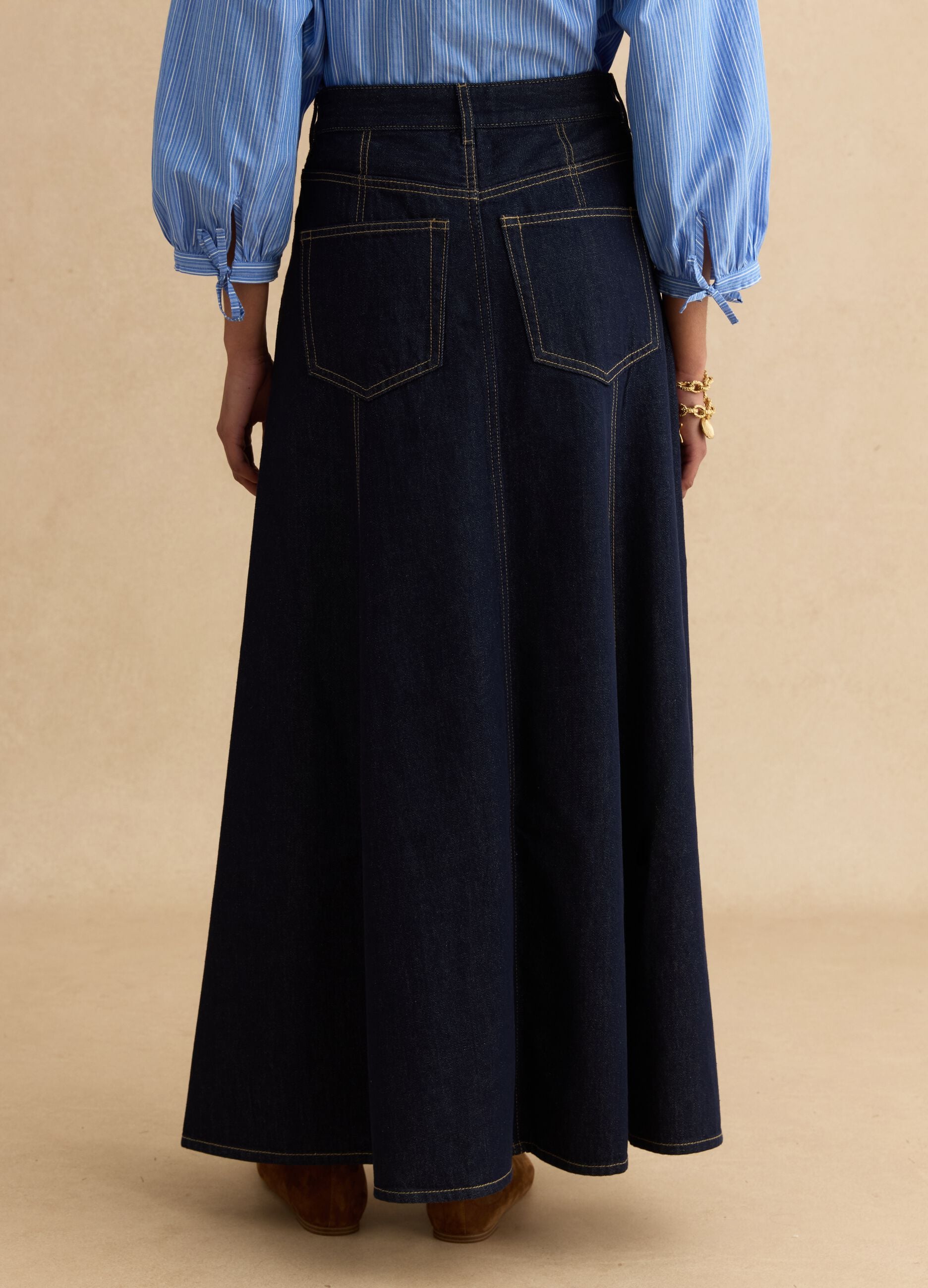 Long skirt in pure blue denim cotton regular fit
