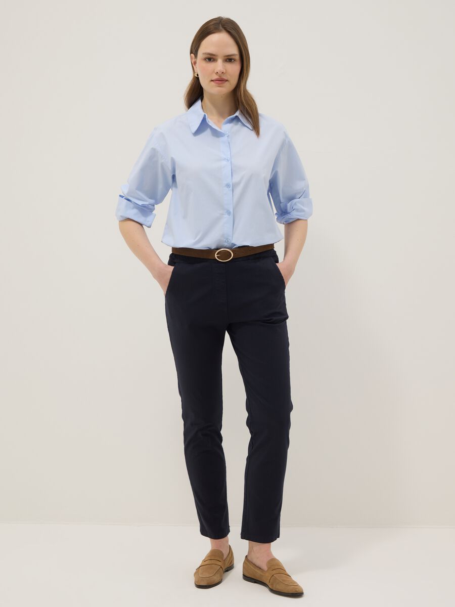 Blue stretch cotton trousers with drawstring_0