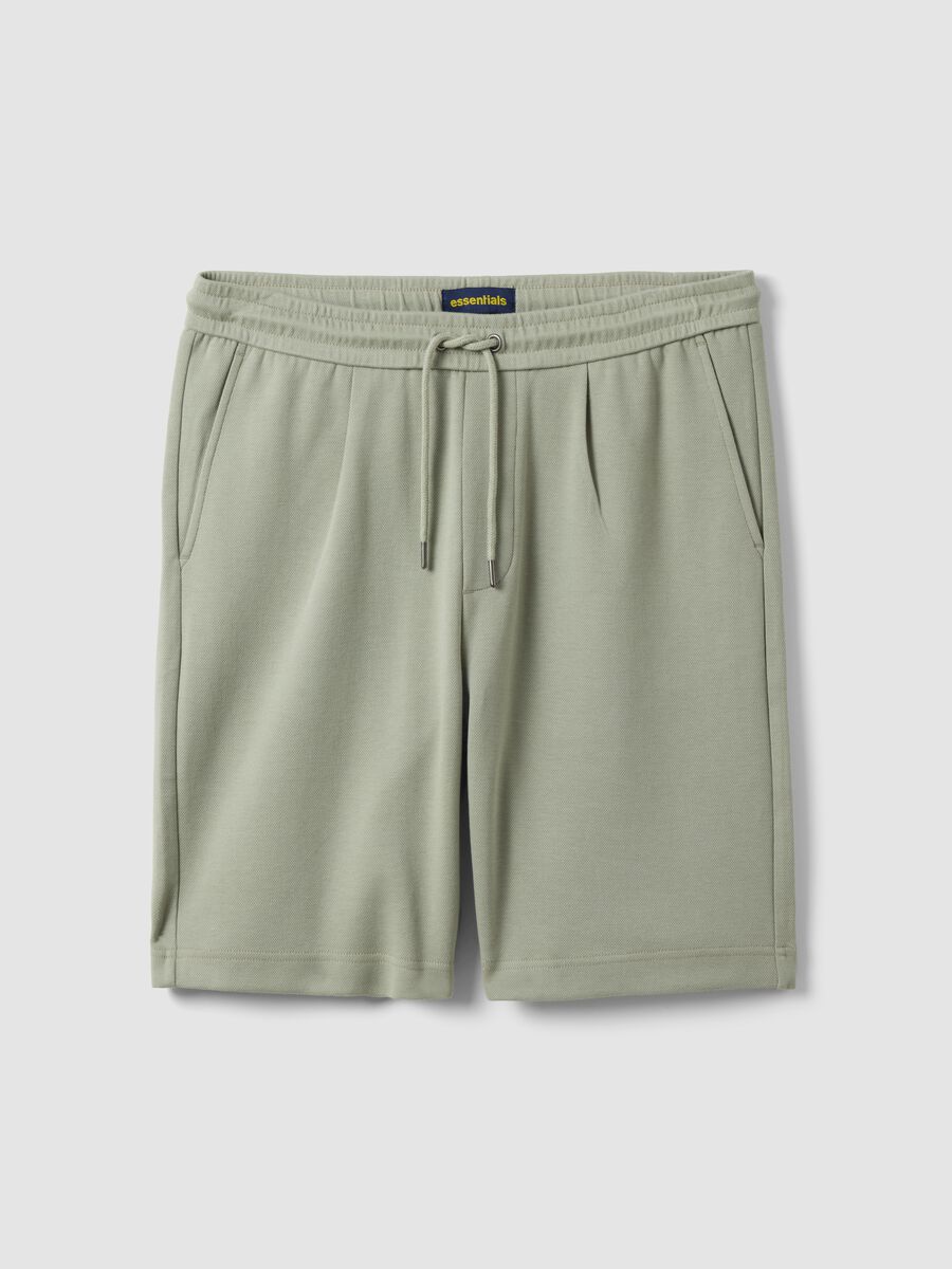 Green pure cotton regular-fit shorts with drawstring_4