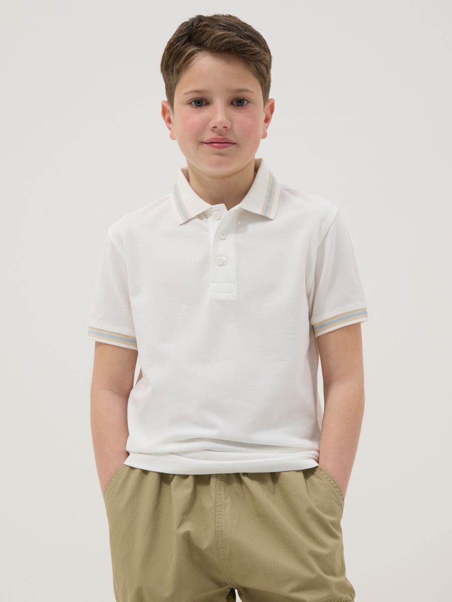 Polo in puro cotone bianca da ragazzo regular fit_0