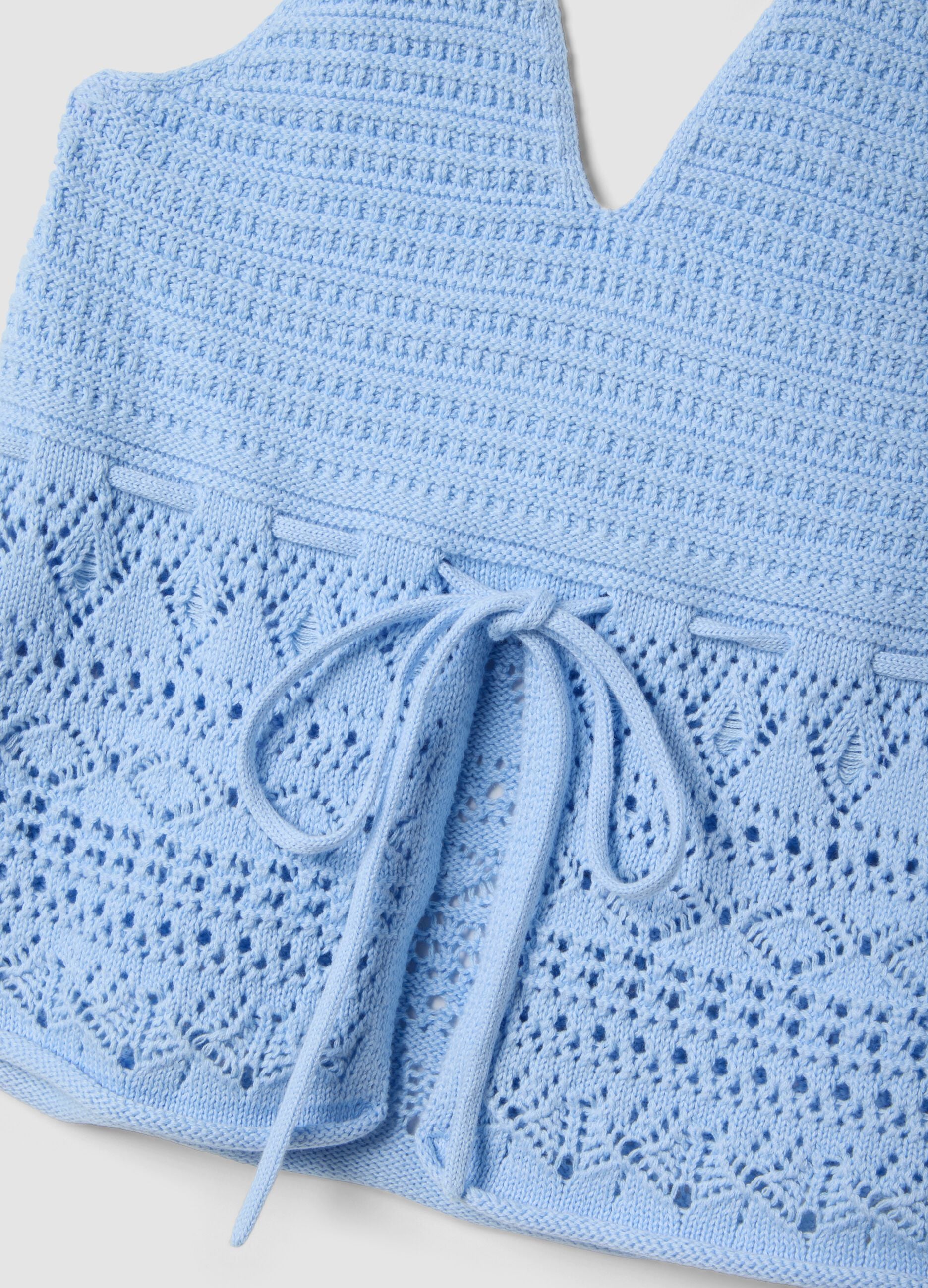 Top in crochet di puro cotone azzurro regular fit