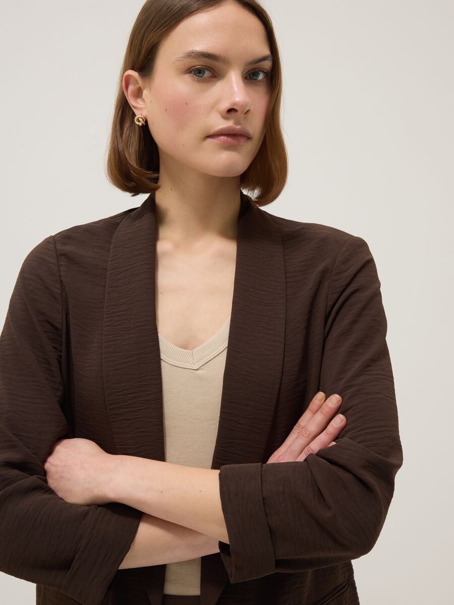 Brown buttonless regular-fit blazer_0
