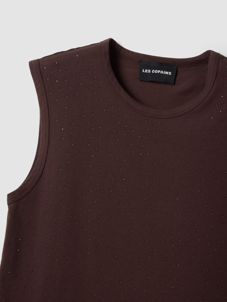 Top senza maniche fitted marrone in misto cotone_5