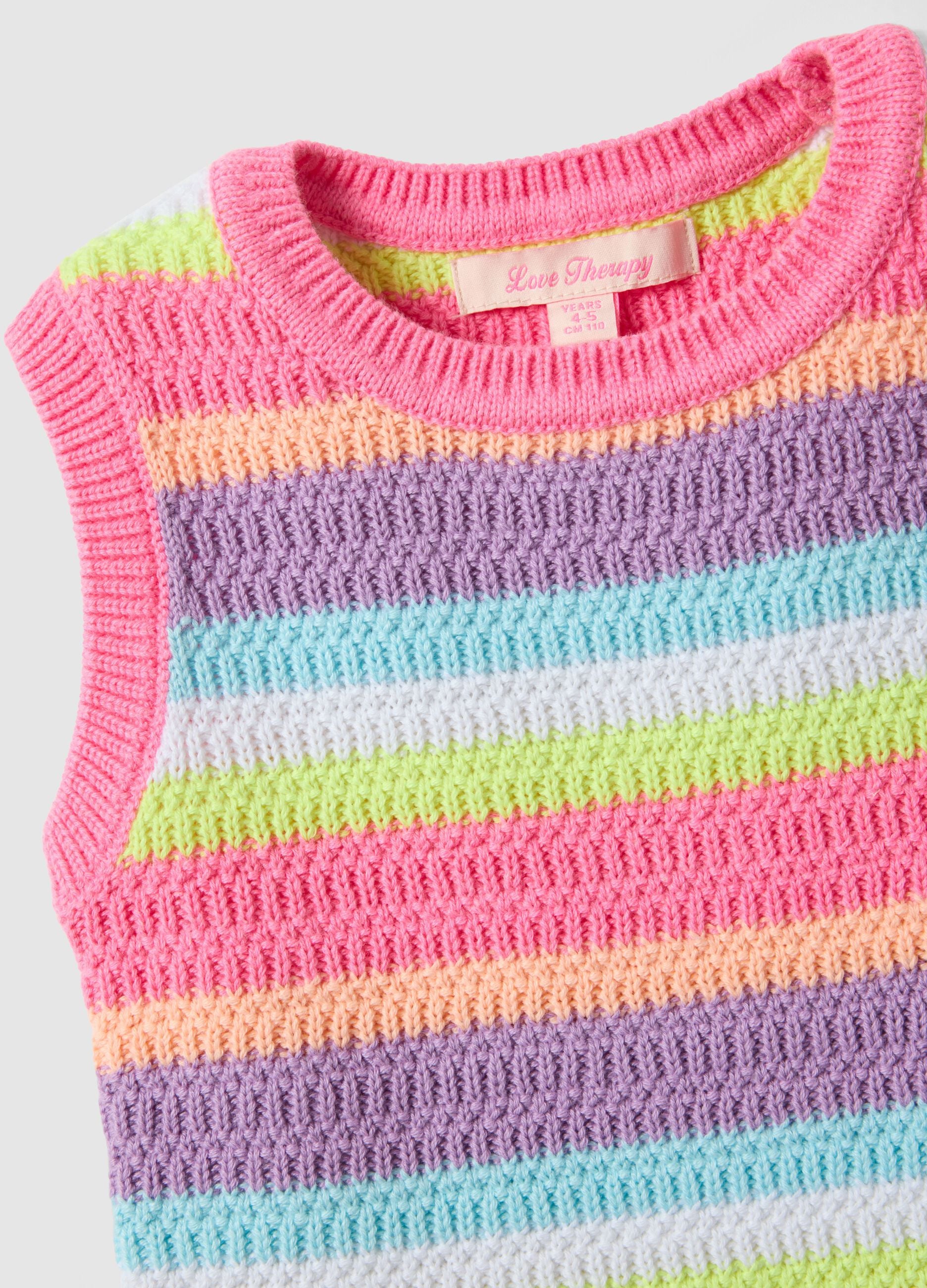 Multicoloured striped cotton blend tank top for girls with regular fit