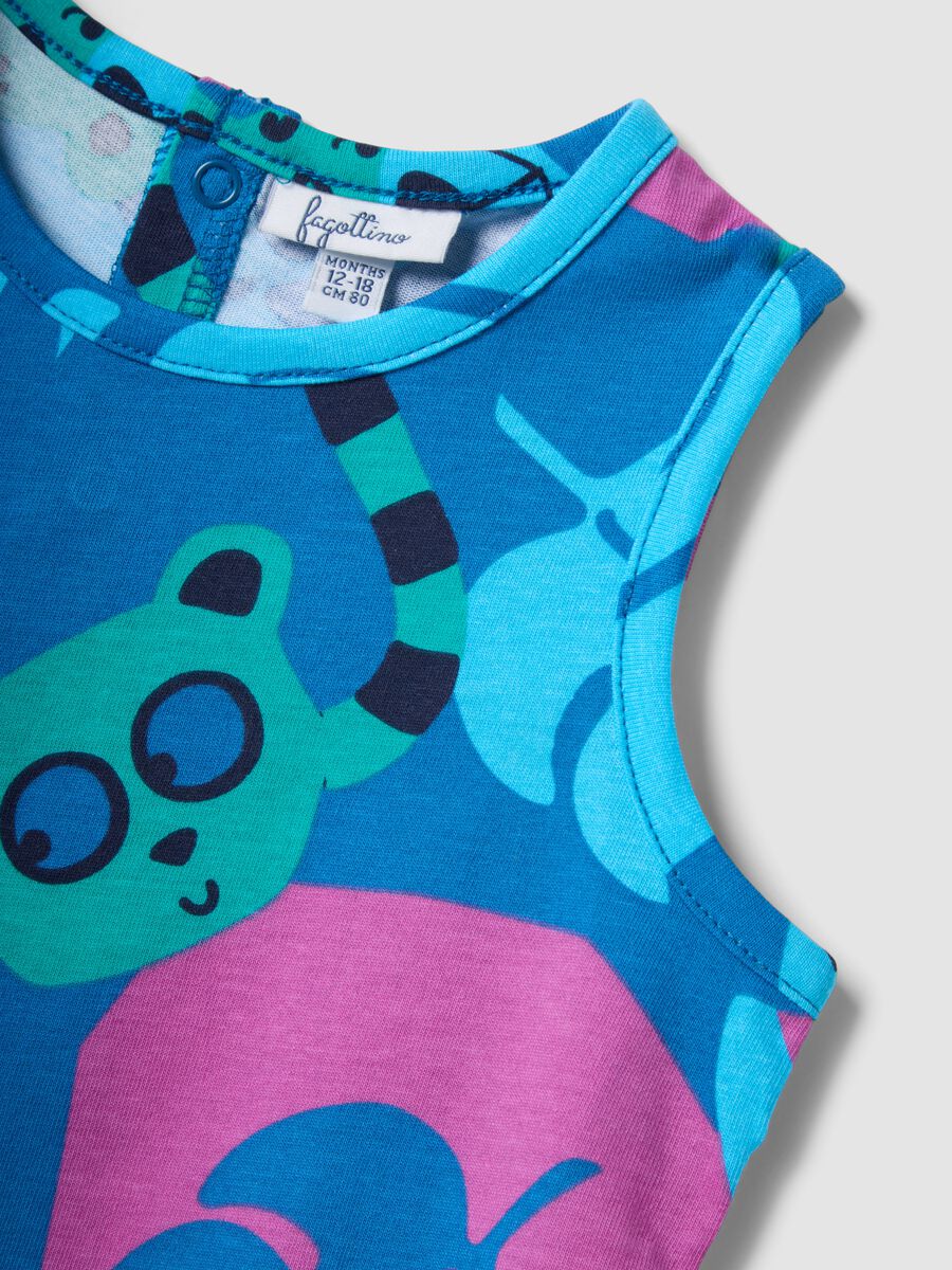 Blue organic cotton tank top with tropical print_2