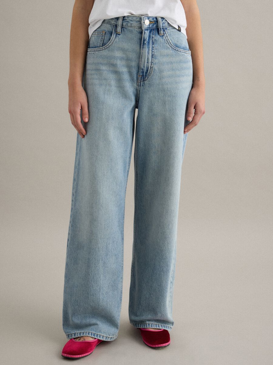 Straight leg blue denim jeans in pure cotton_2