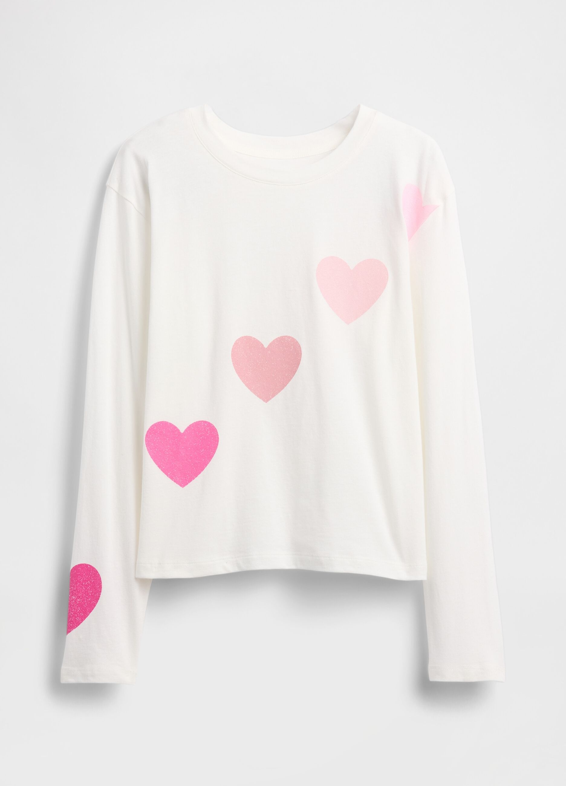 White Long Sleeve T-shirt with Pink Hearts