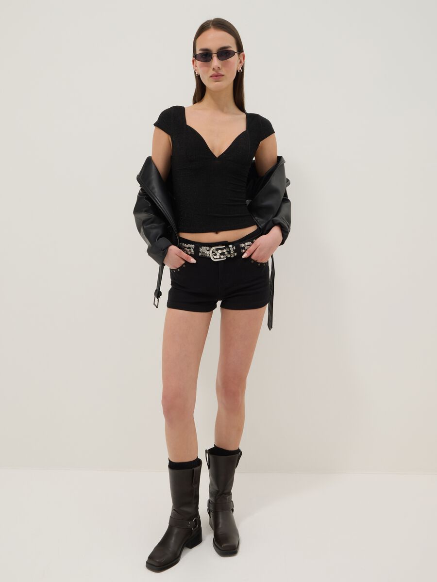 Black stretch cotton regular-fit shorts with studs_0