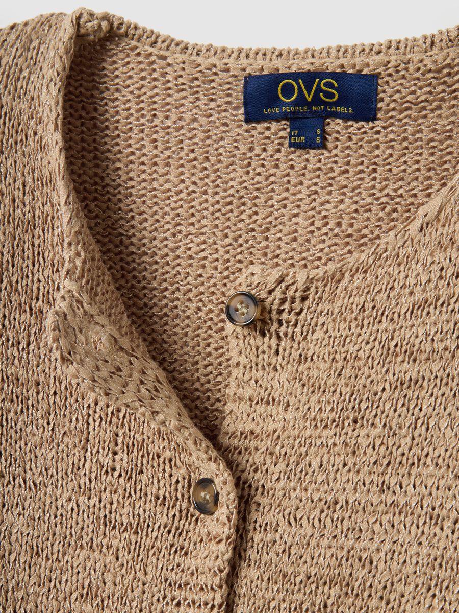 Beige cotton blend cardigan regular fit with buttons_5
