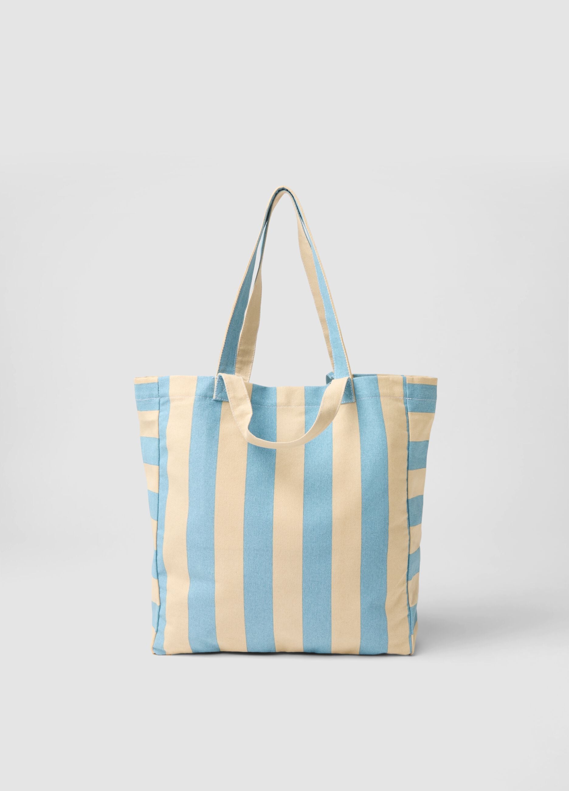 Multicolour striped pure cotton bag with sturdy handles