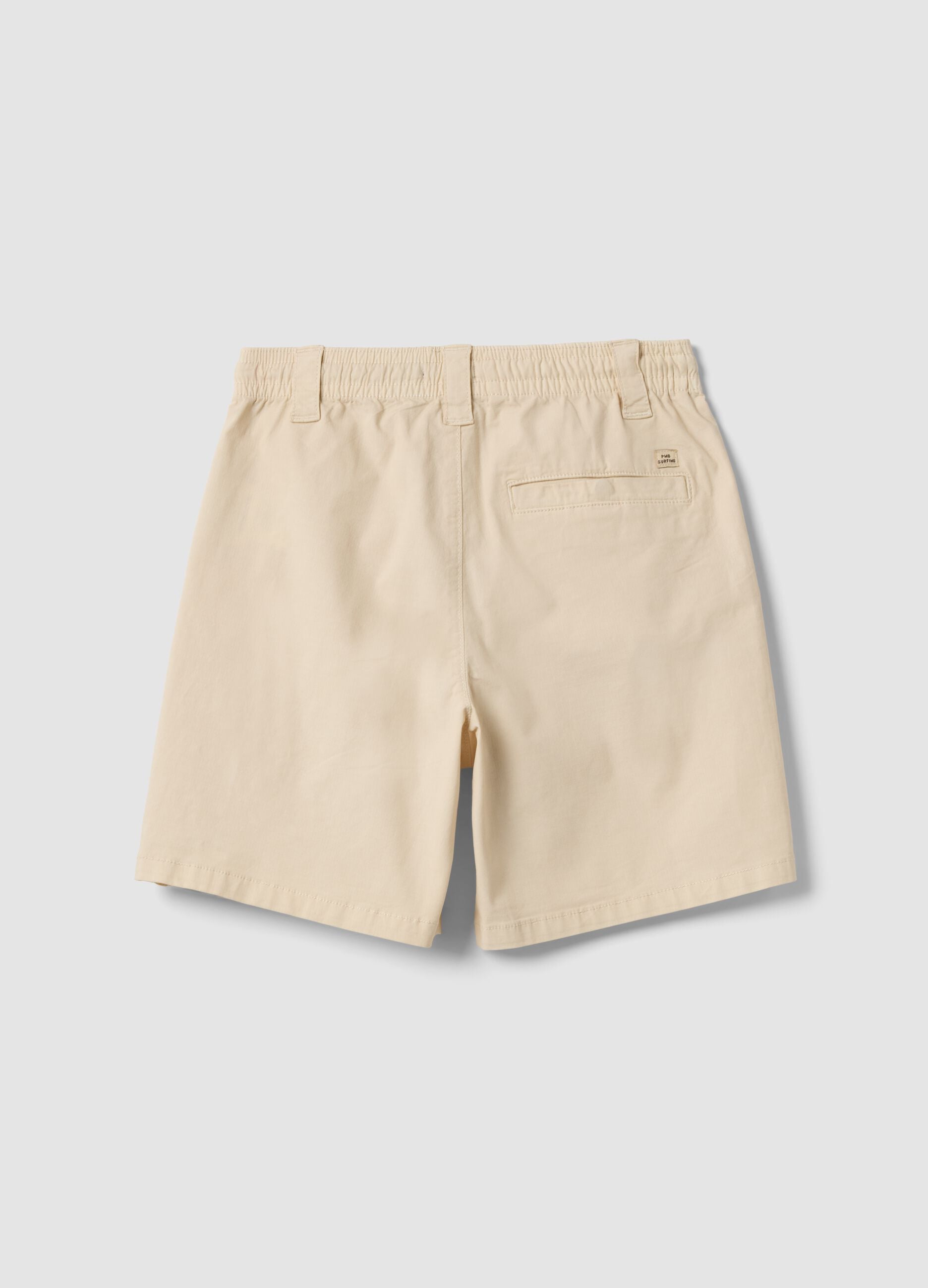 Beige stretch cotton cargo shorts for boys, baggy fit