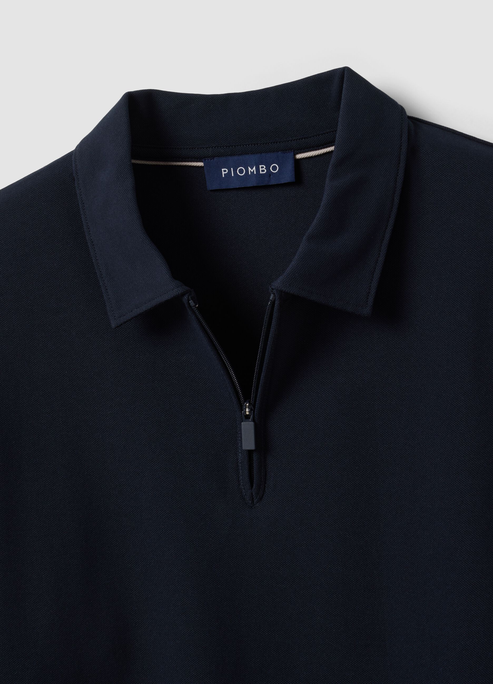 Blue stretch cotton-blend piqu&eacute; polo shirt, Easy Dry, regular fit