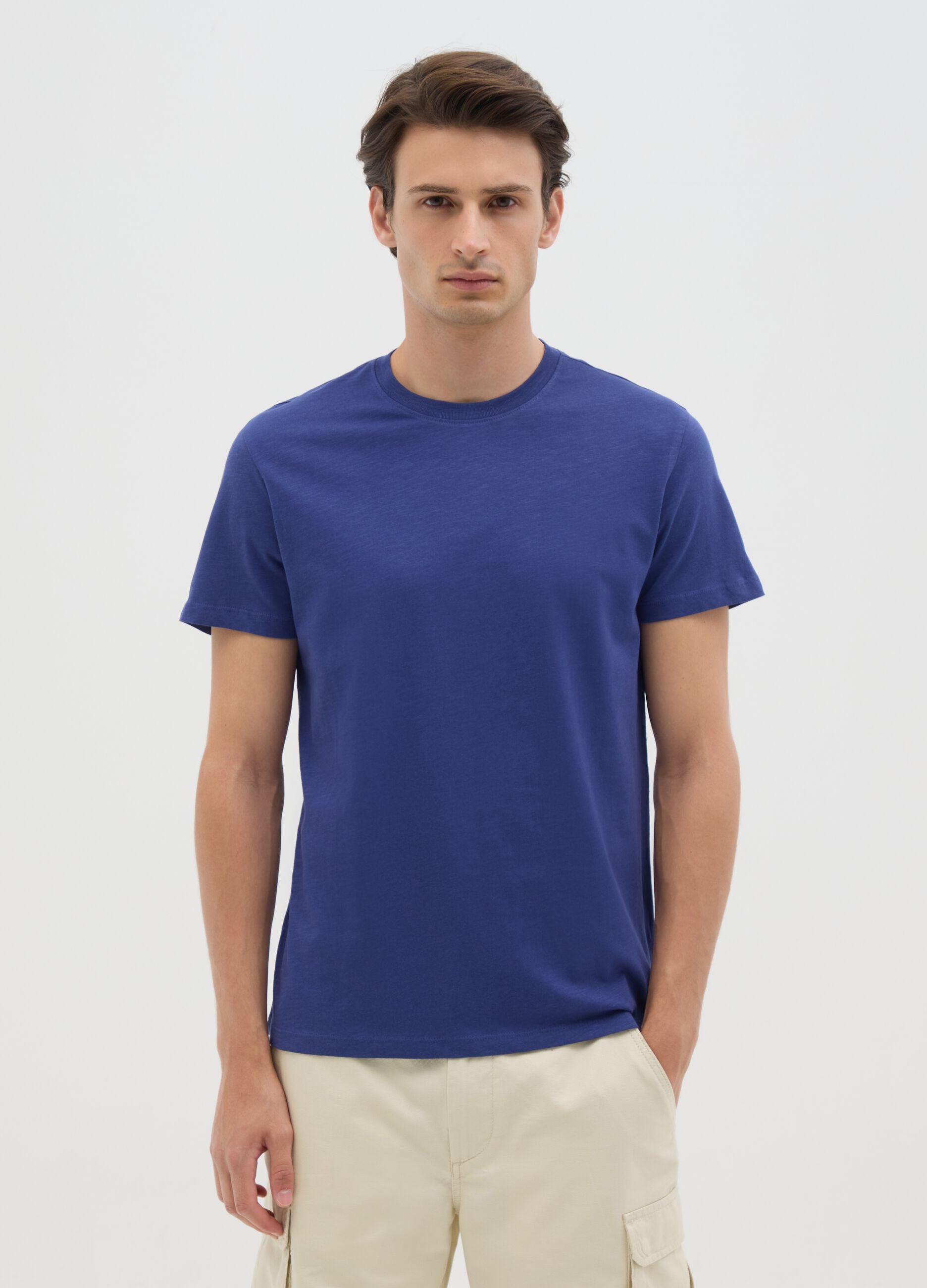 Men&rsquo;s blue fitted T-shirt in cotton