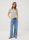 Beige open-knit top with light blue stripes in stretch cotton, regular fit_1
