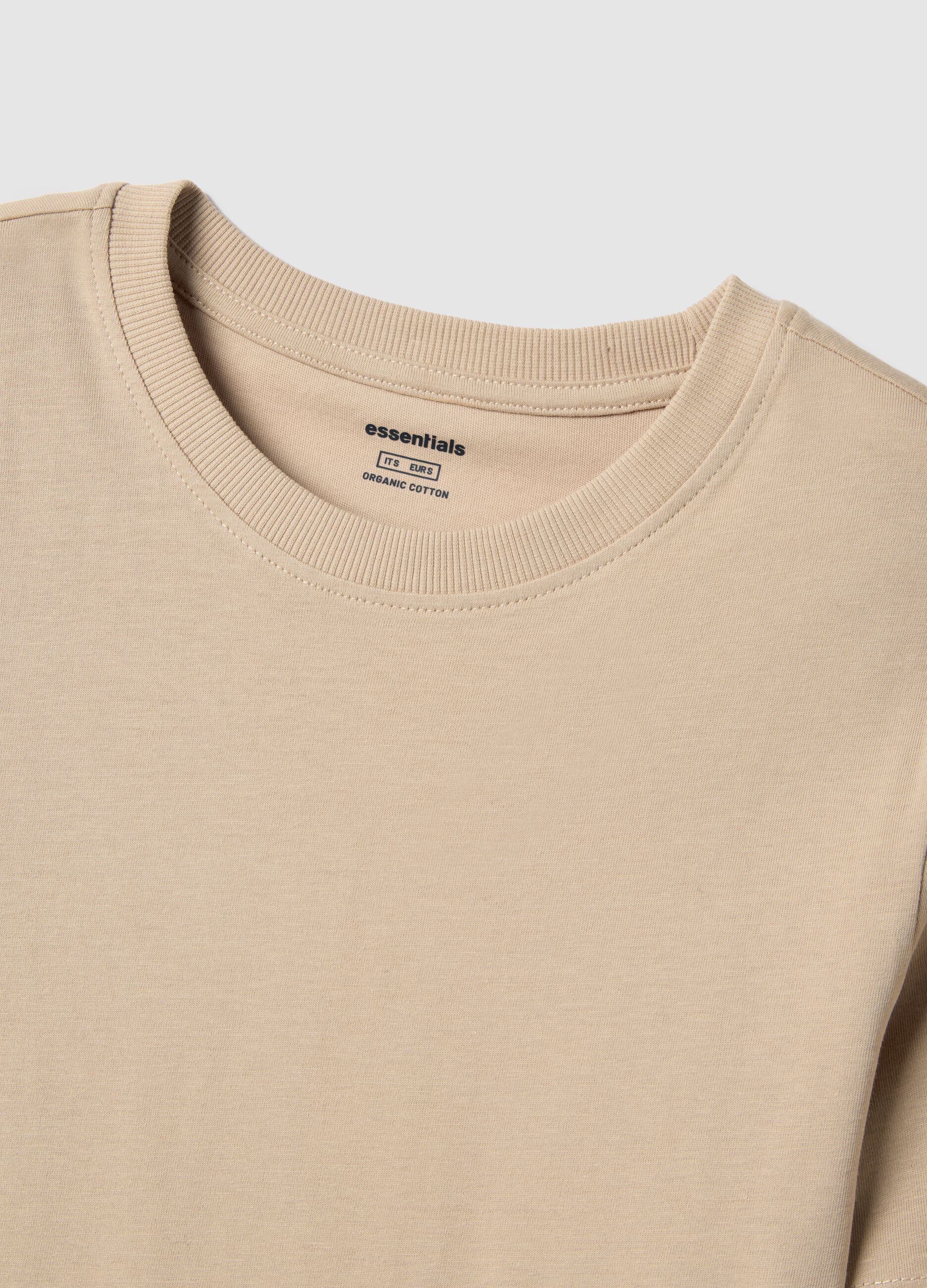 Beige pure cotton regular fit T-shirt
