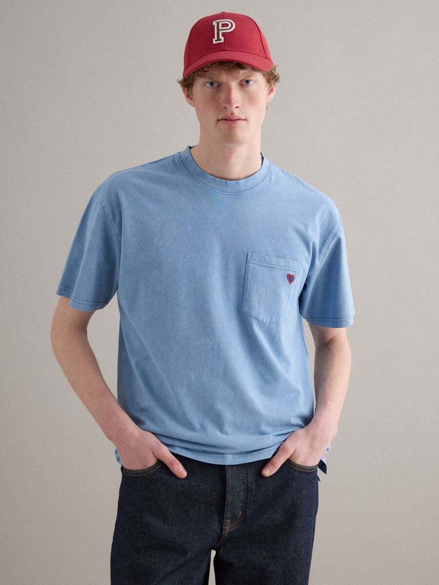 Sky blue pure cotton crew neck T-shirt with relaxed fit_0