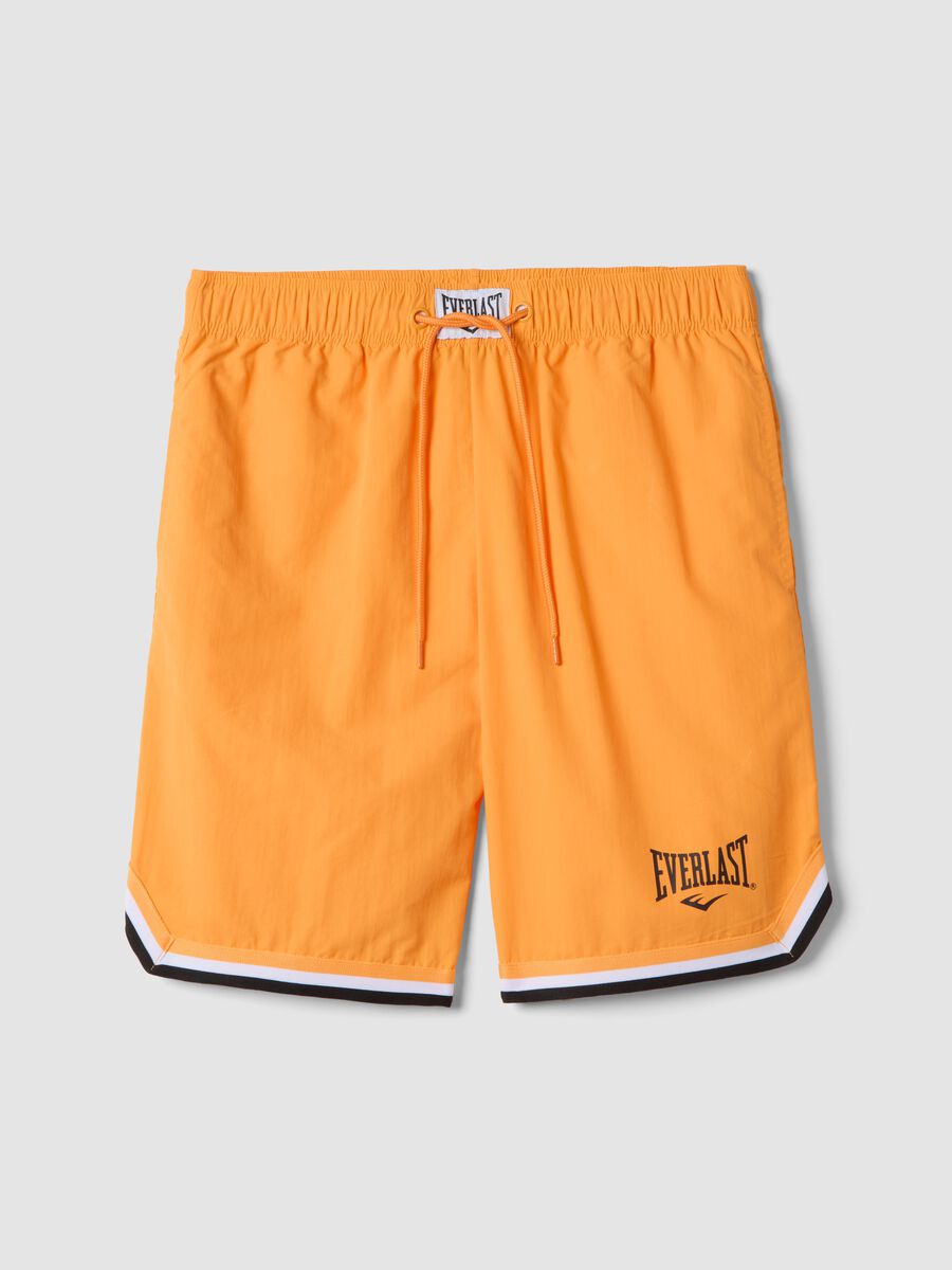 Orange regular fit sports shorts with white and black details_4