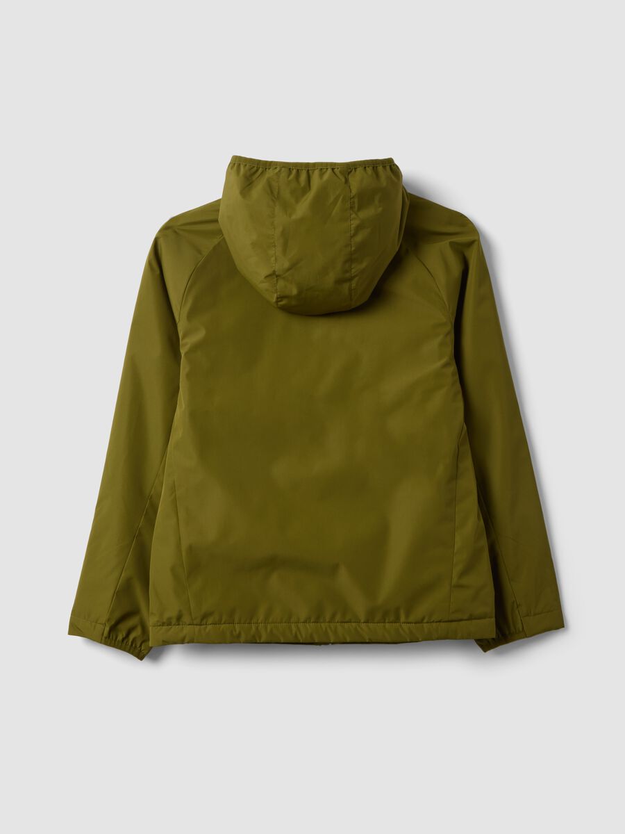 Green hooded rain jacket with zip for boys_1