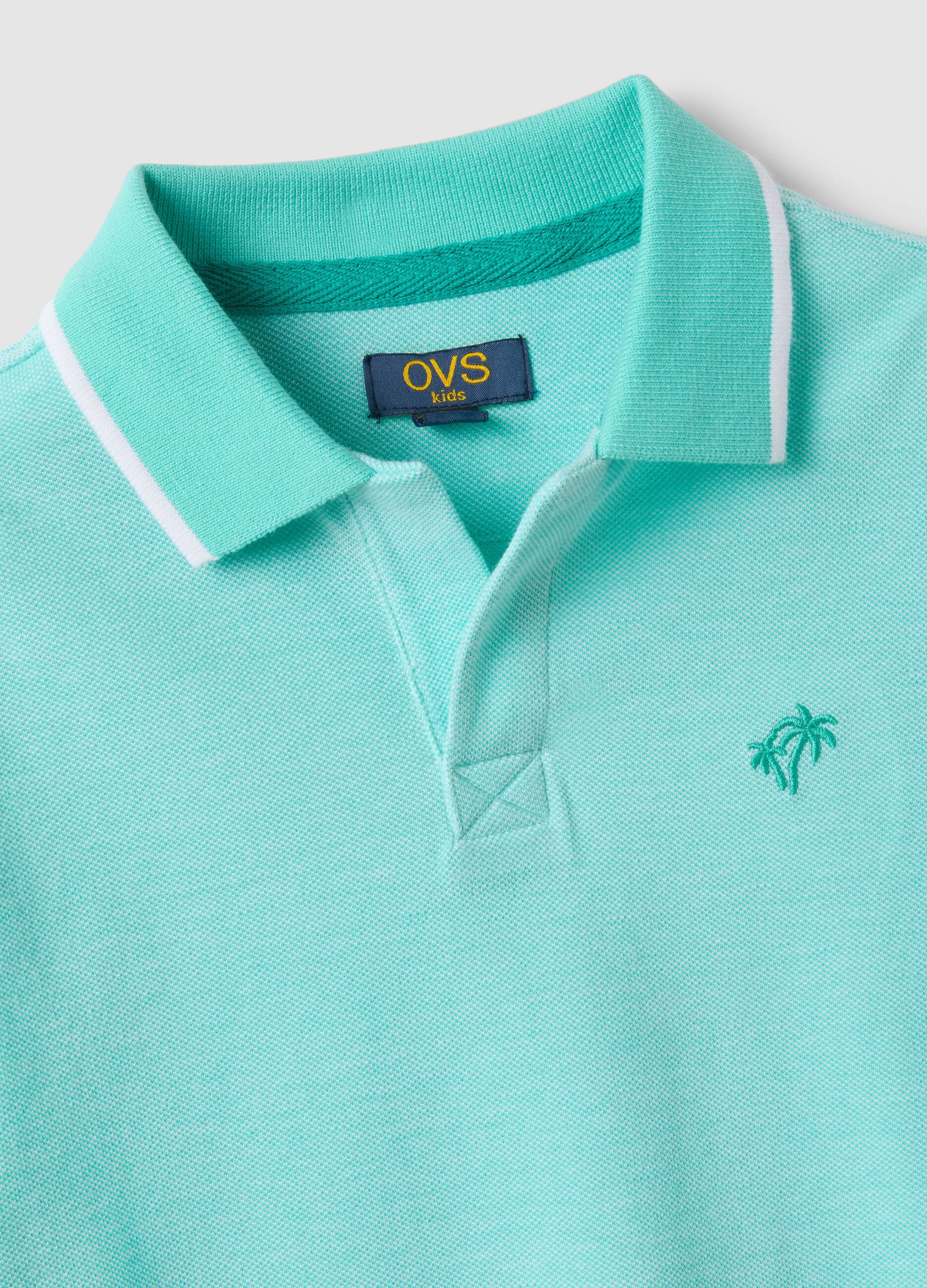 Children's regular fit light blue pure cotton polo with embroidery