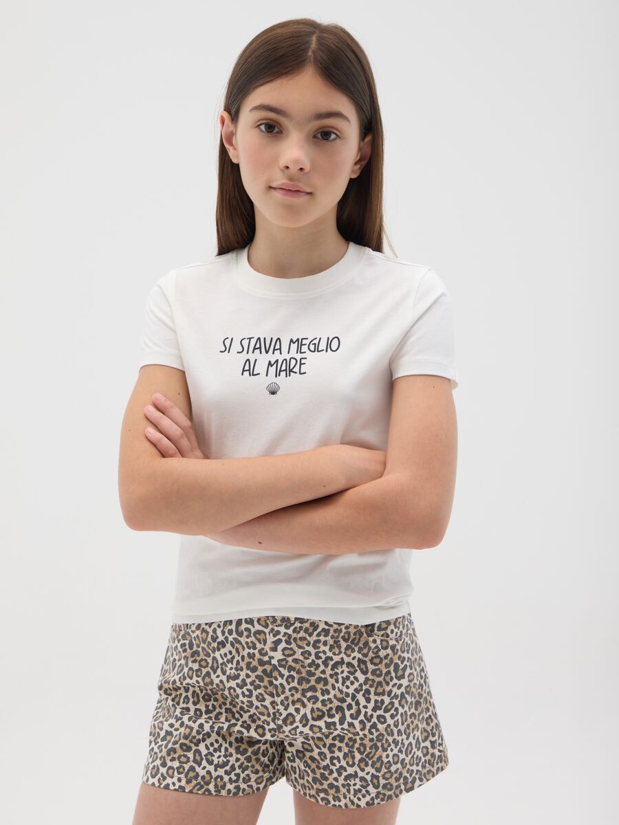 Girls&rsquo; white regular-fit T-shirt in 100% cotton with print_0