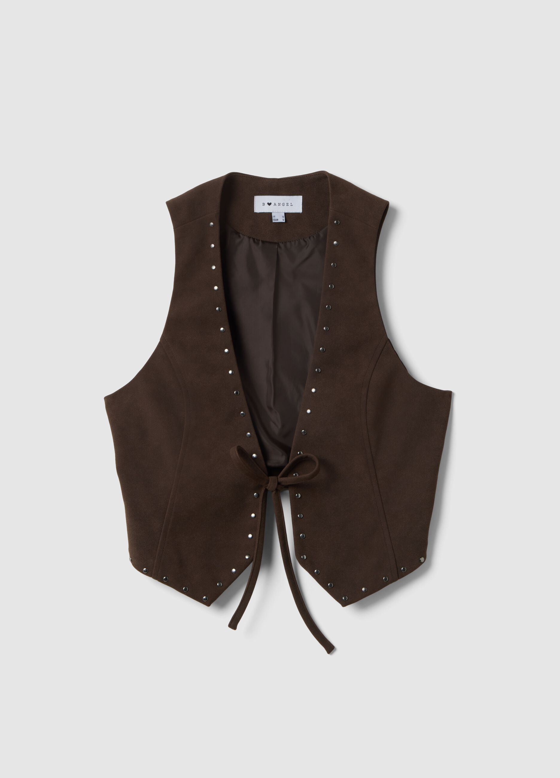 Brown string-closure vest without buttons, regular fit