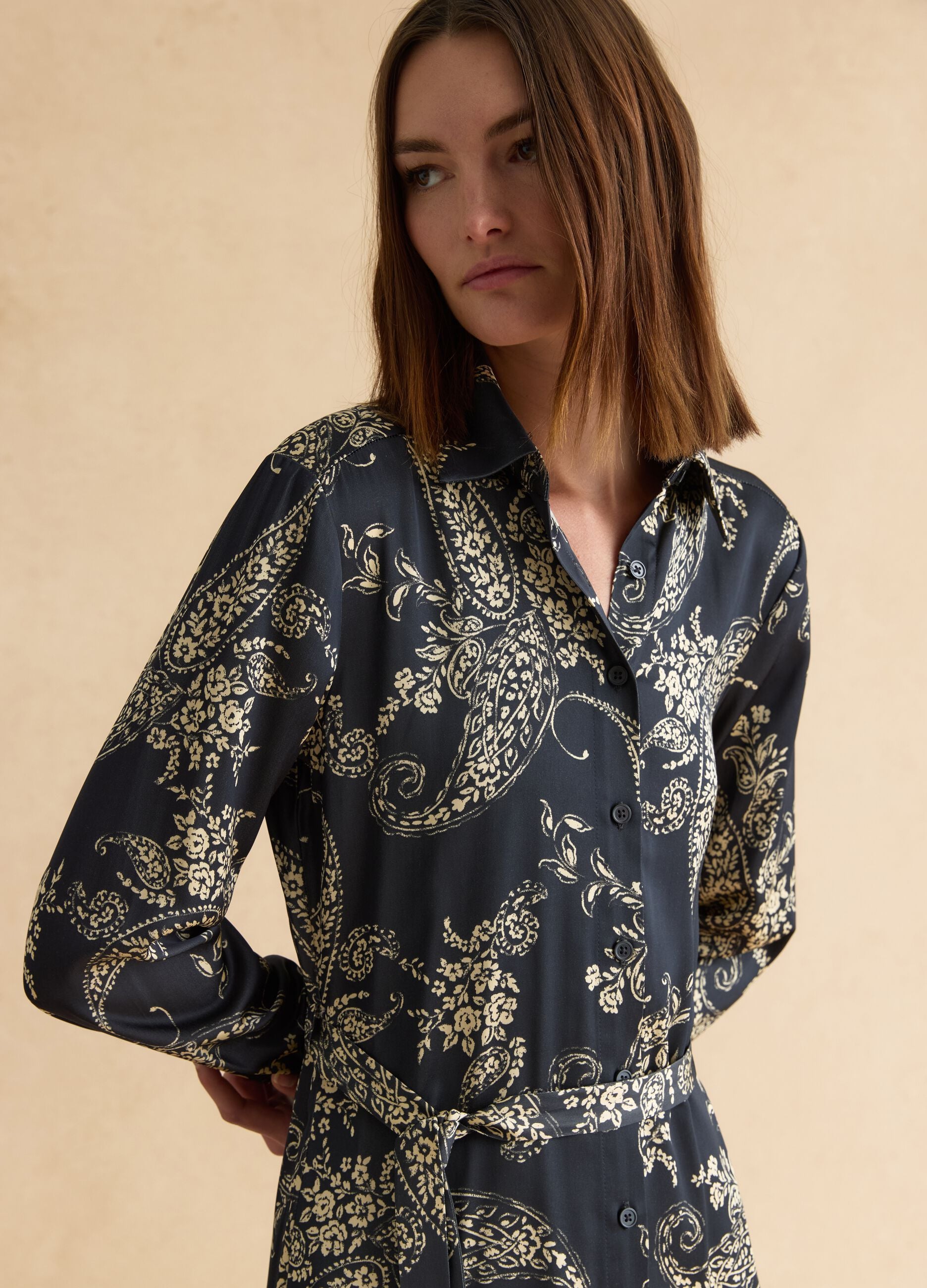 Multicolour viscose blend shirt dress regular fit with floral pattern
