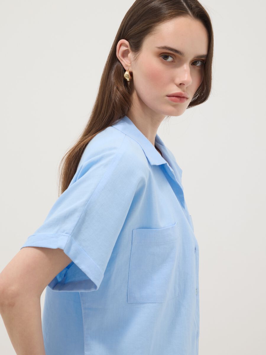Light blue linen and viscose blend shirt, regular fit_0