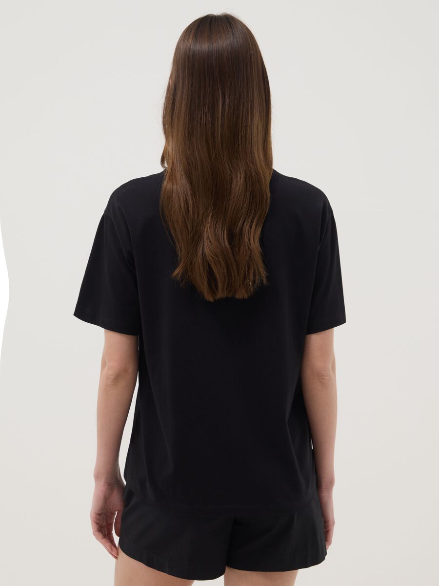 Black short-sleeved pure cotton T-shirt with graphic print_3
