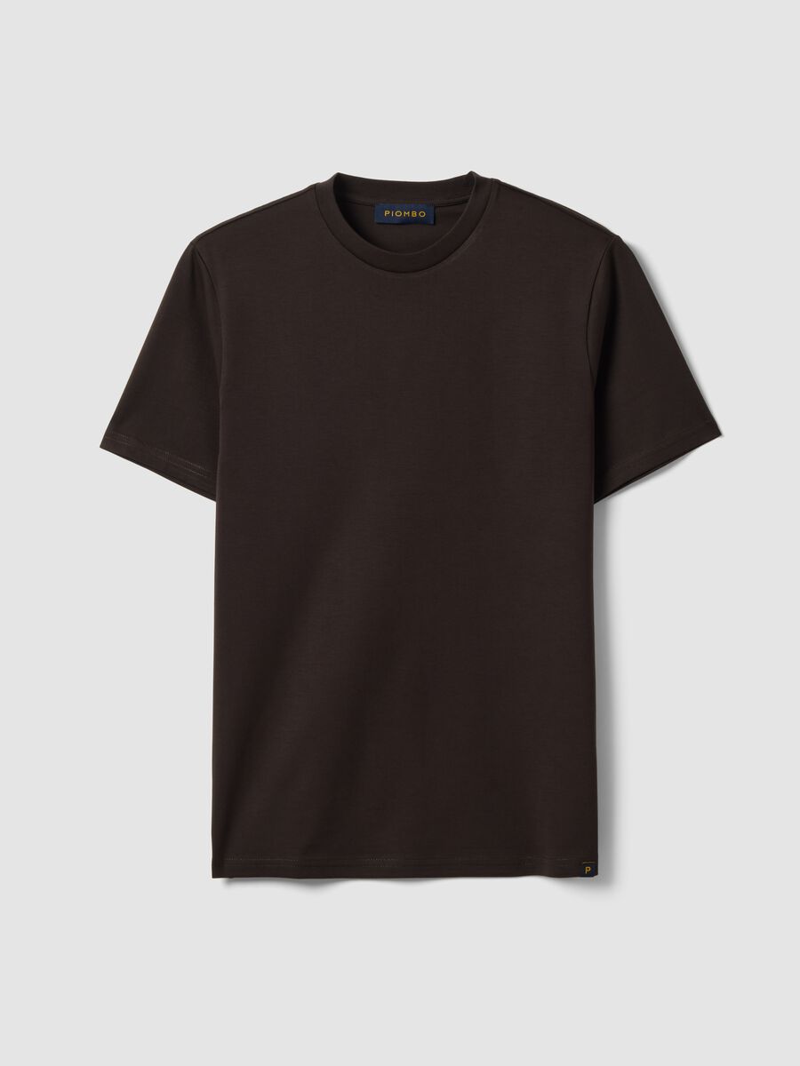 Brown crew-neck T-shirt in pure Supima cotton, regular fit_0