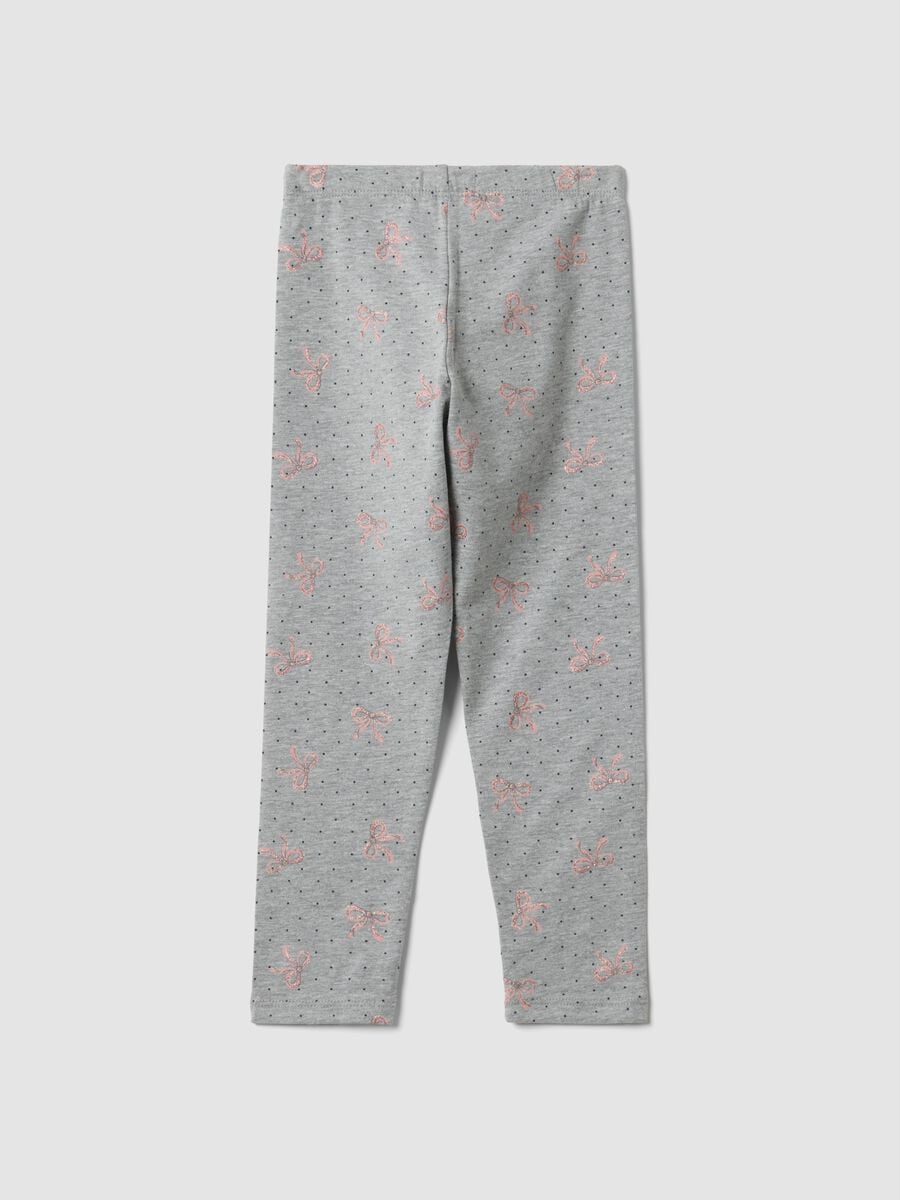 Leggings skinny grigi in cotone organico elasticizzato con fiocchi per bambina_1