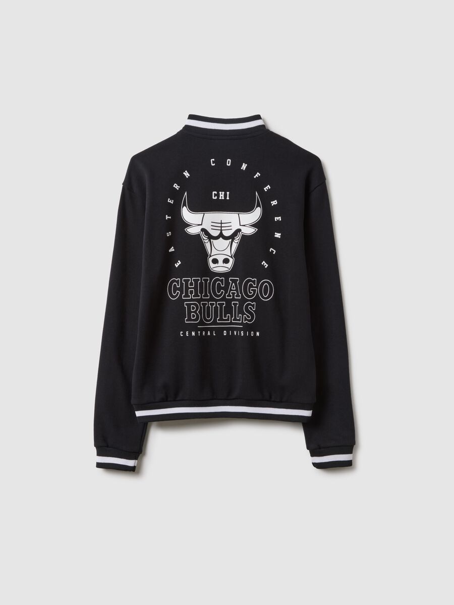 Black cotton blend bomber jacket for kids, regular fit with print_4