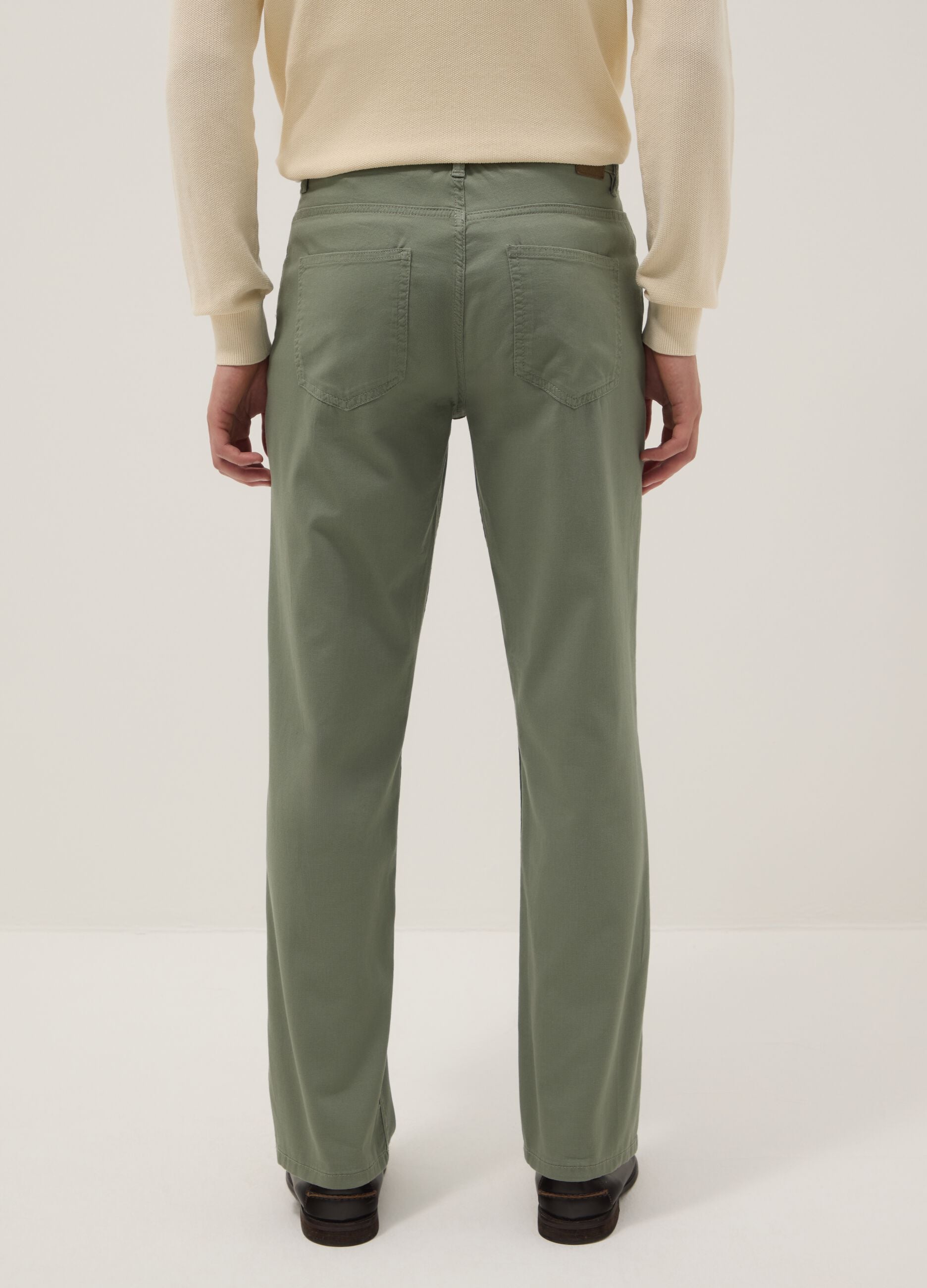 Regular fit green stretch cotton trousers