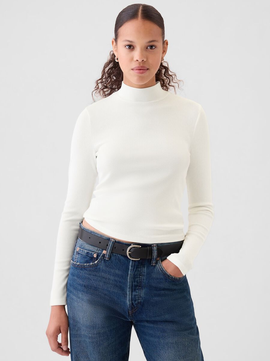 Ribbed T-shirt in stretch modal and cotton_0
