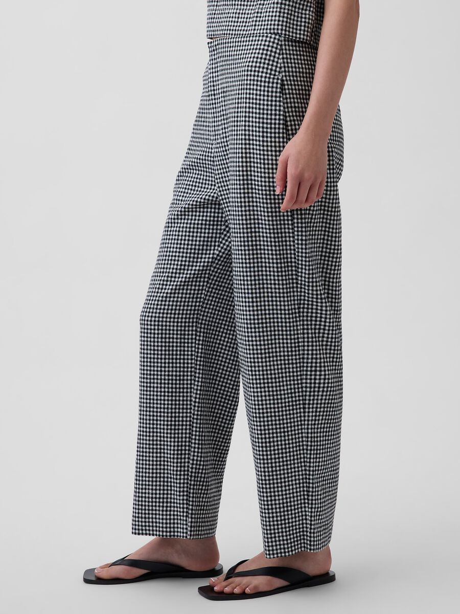 Pantaloni a palazzo in misto lino a quadretti_3