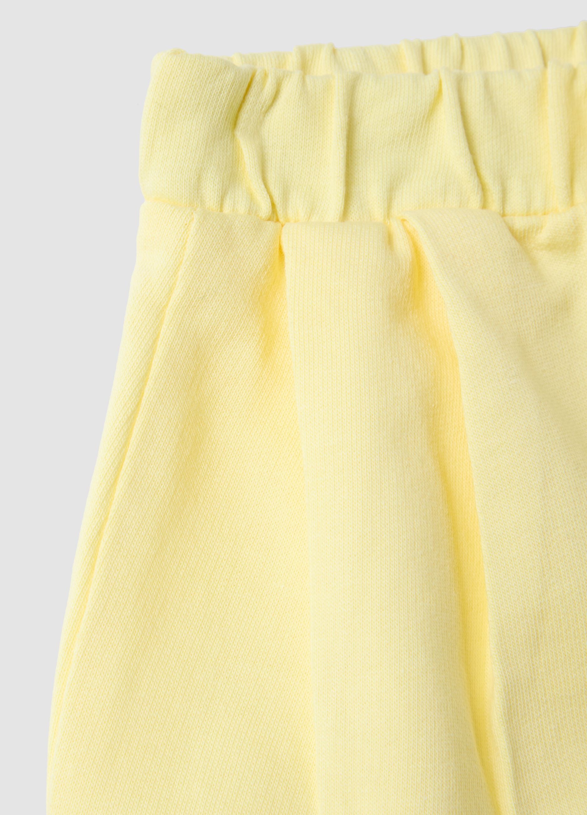Yellow pure cotton regular fit girls' shorts with bow