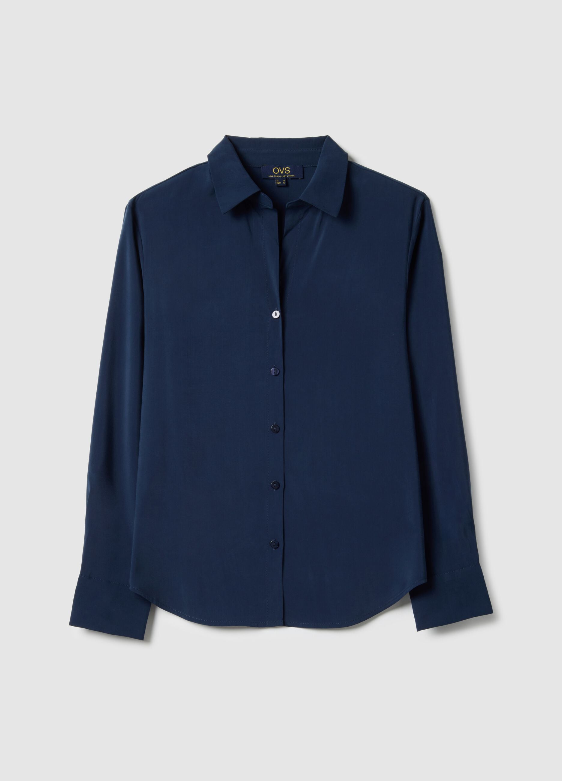 Blue Long Sleeve Shirt in Viscose Blend Regular Fit