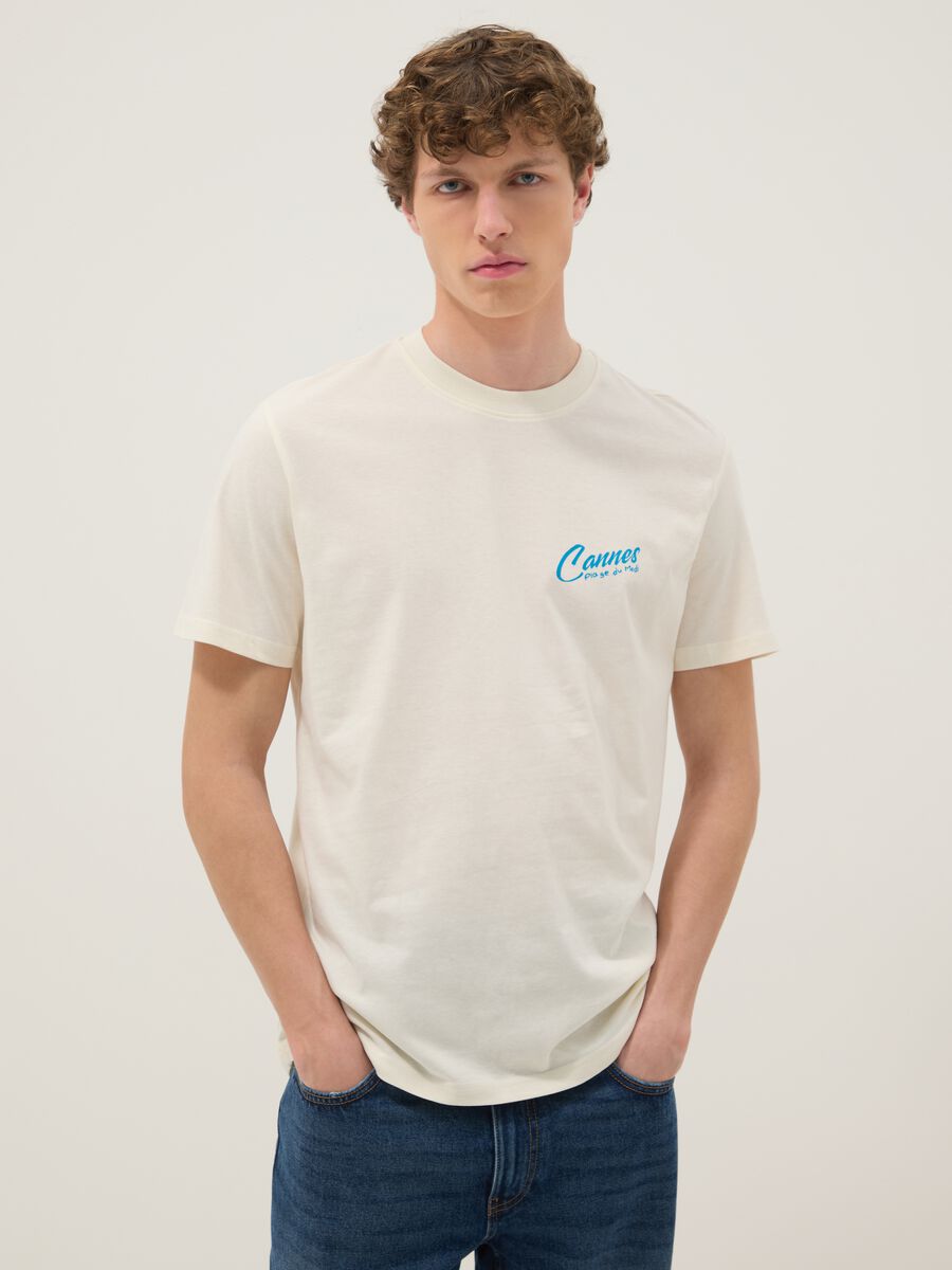 White pure cotton T-shirt with print_1