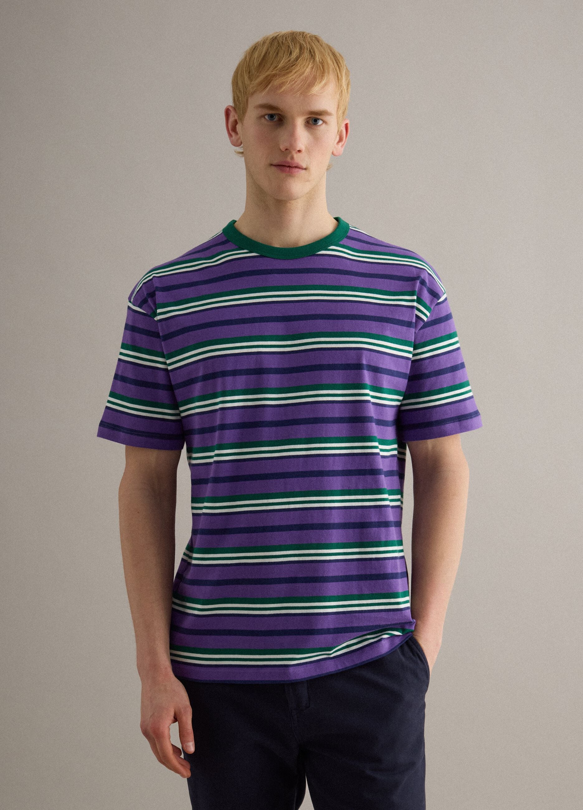 Multicolour striped pure cotton t-shirt regular fit