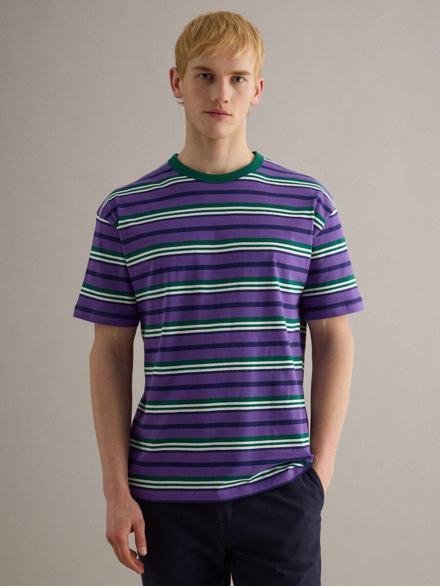 Multicolour striped pure cotton t-shirt regular fit_0