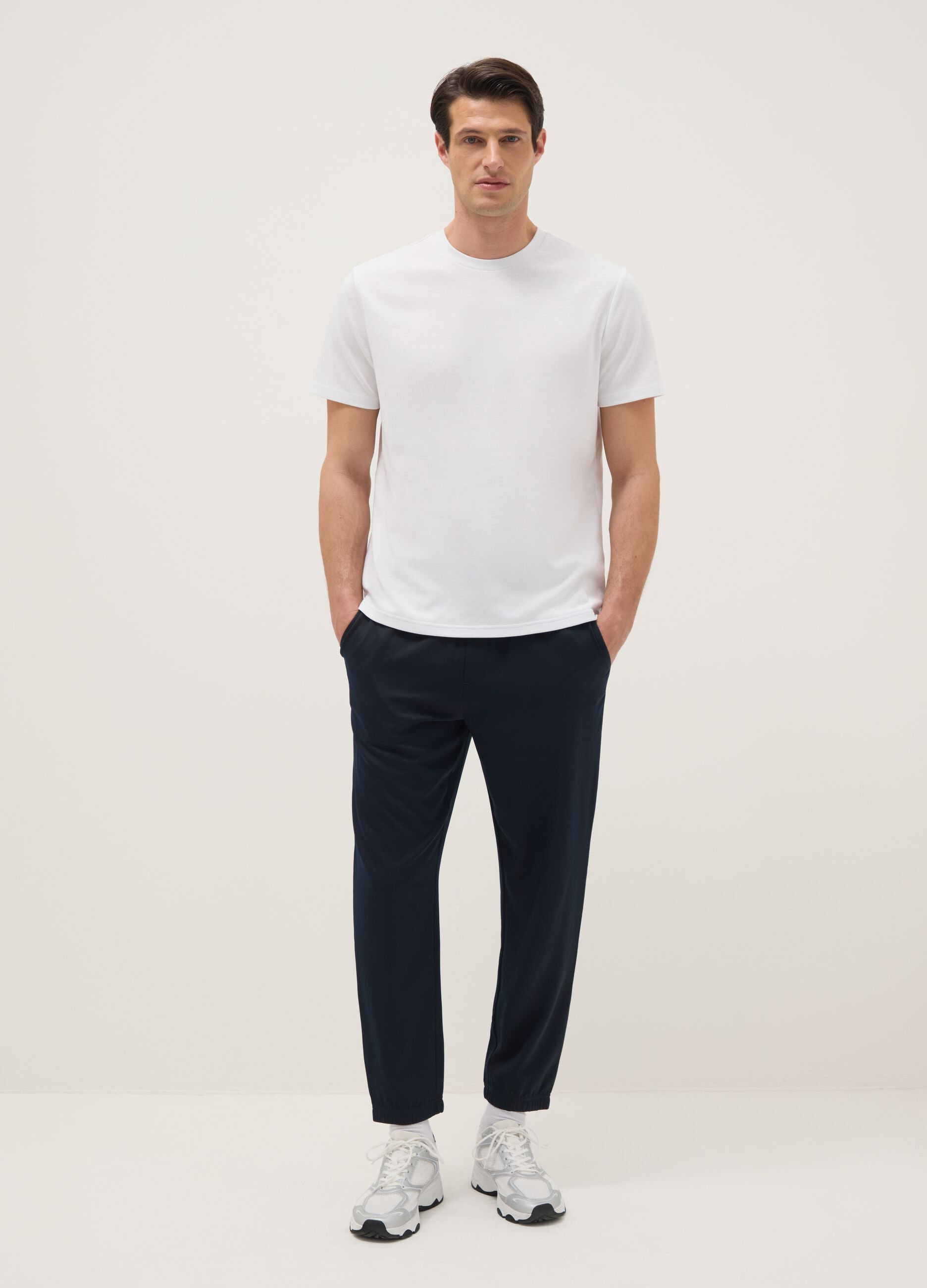 White Cotton Blend Crew Neck T-shirt Regular Fit