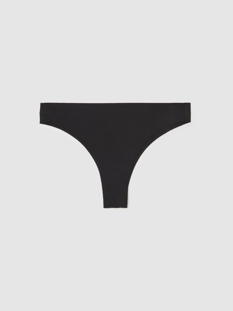 Black Stretch Cotton Thong_4