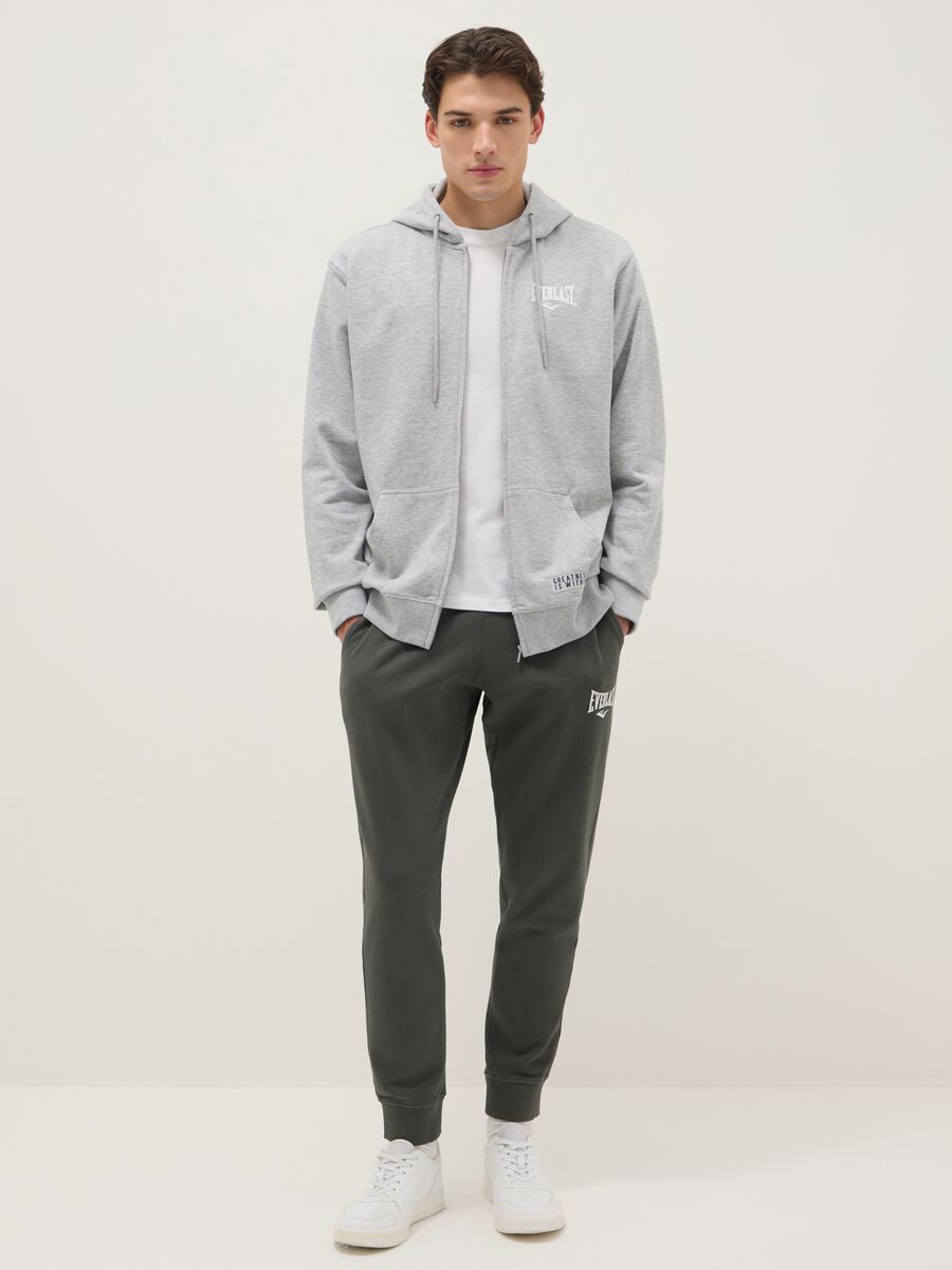 Grey regular fit cotton blend hoodie with zip_1