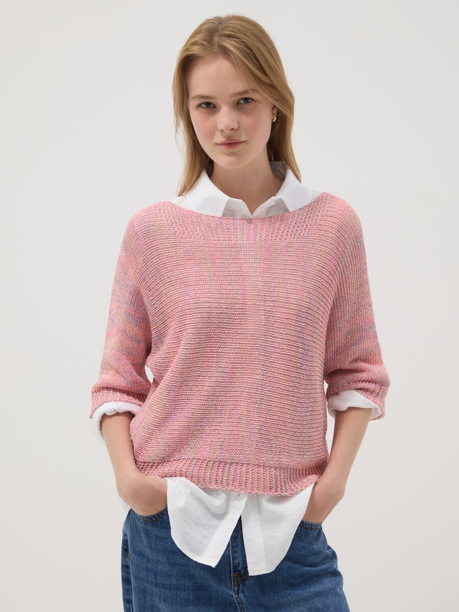 Pink viscose-blend knit top_1