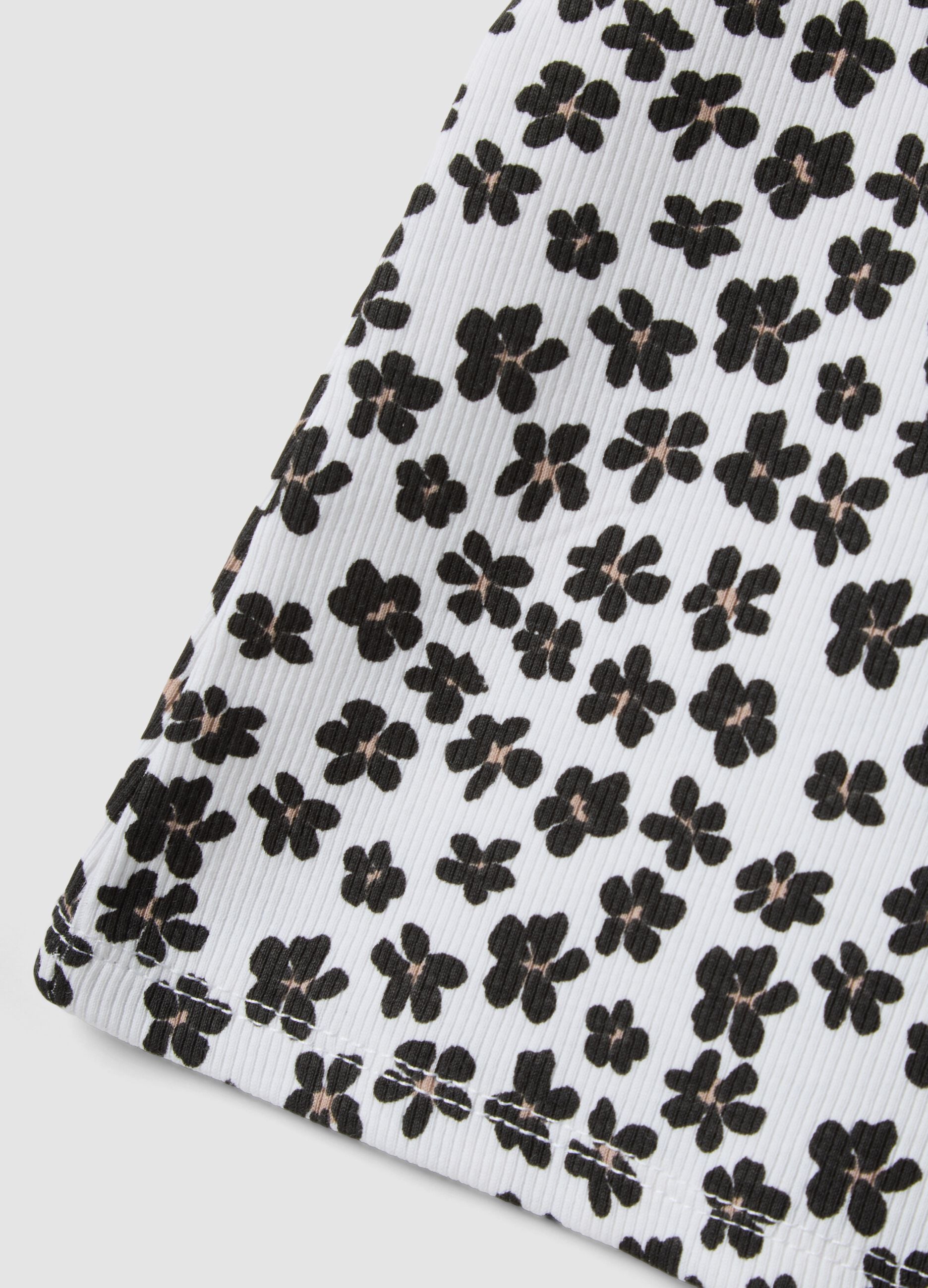 White ribbed stretch-cotton tank top with floral print