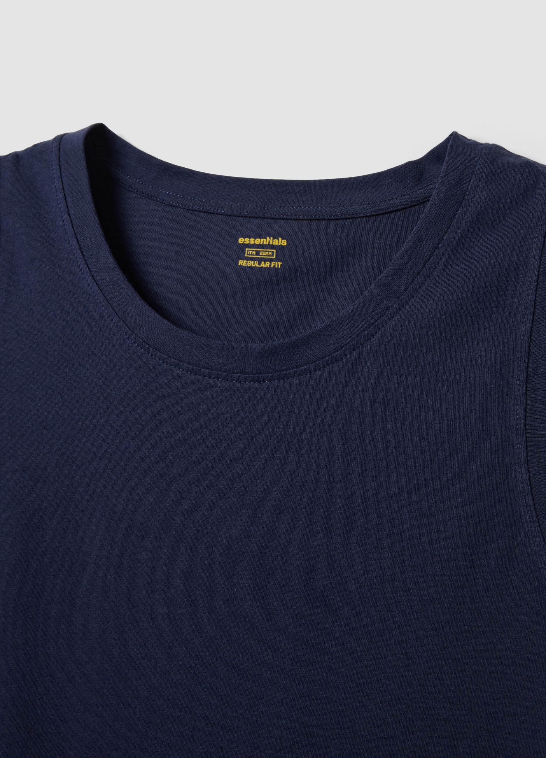 Blue crew-neck cotton vest top, regular fit